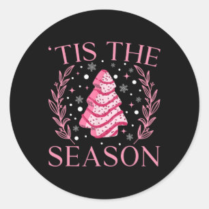 Pink Christmas Tree Cake Vintage Xmas Tis The Seas Classic Round Sticker