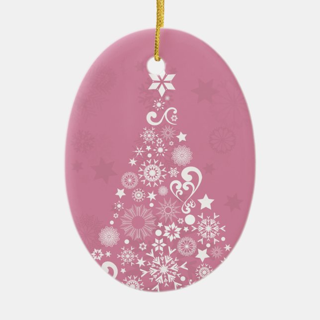 pink christmas tree ceramic ornament (Front)