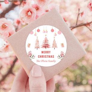 Pink Christmas Tree Christmas Party Classic Round Sticker