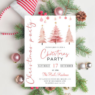 Pink Christmas Tree Christmas Party Invitation