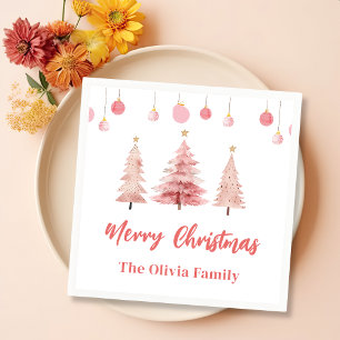 Pink Christmas Tree Christmas Party Napkin