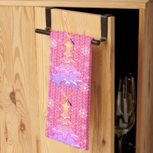 Pink Christmas Tree Cookie Baking Crew Snowflakes Tea Towel