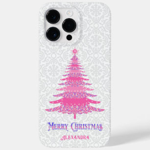 Pink Christmas Tree Custom Name Sparkle Case-Mate iPhone 14 Pro Max Case