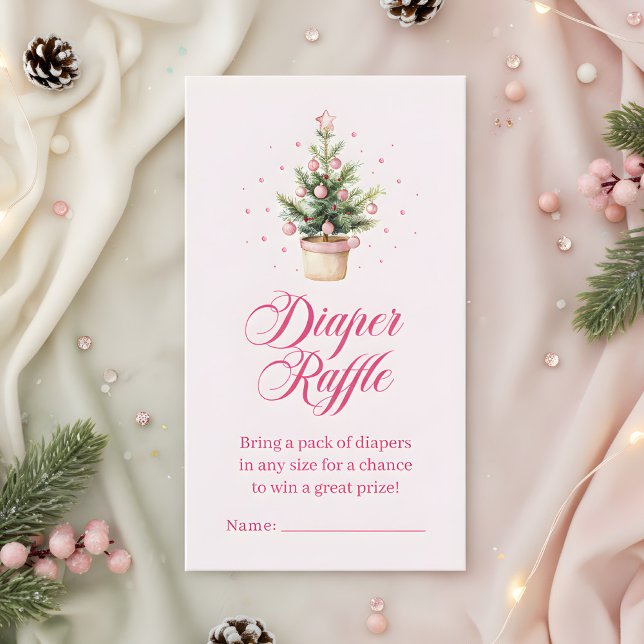 Pink Christmas Tree Diaper Raffle Baby Shower Enclosure Card (Creator Uploaded)