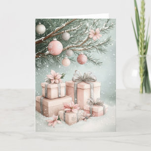 Pink Christmas Tree Folded Greeting Card