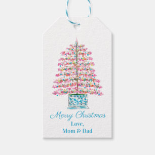 Pink Christmas Tree Gift Tags Chinoiserie