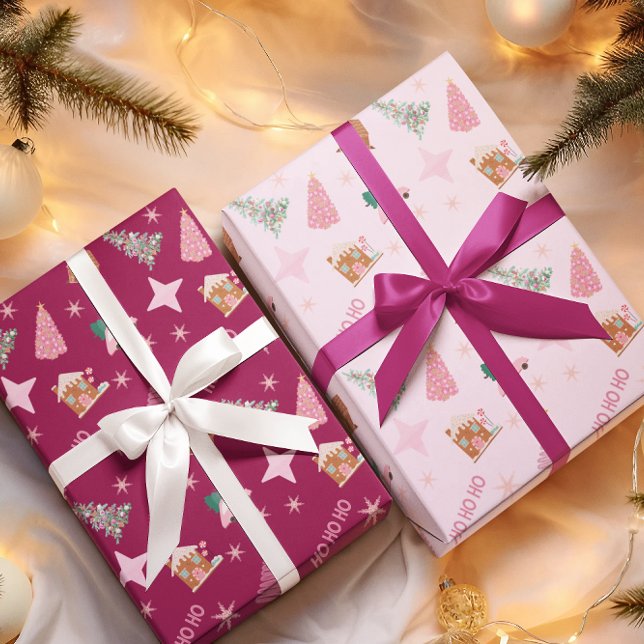 Pink Christmas Tree Gingerbread Wrapping Paper (Creator Uploaded)