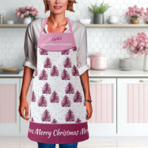Pink Christmas Tree Girly All-Over Print Apron
