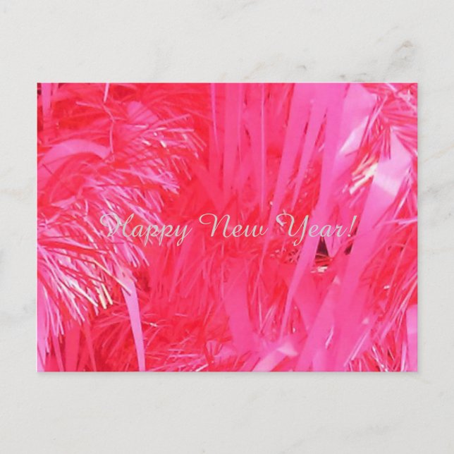 Pink Christmas Tree Happy New Year, postcard (Front)