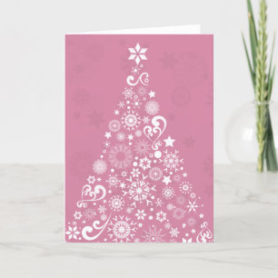 pink christmas tree holiday card