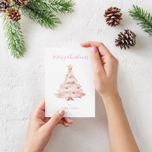 Pink Christmas Tree  Holiday Card