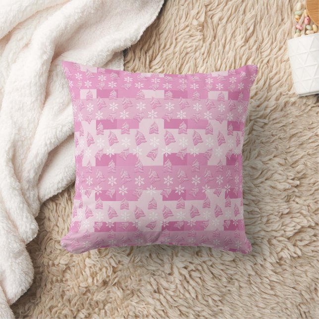 Pink Christmas Tree Illustration Cushion (Blanket)