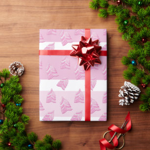 Pink Christmas Tree Illustration Wrapping Paper