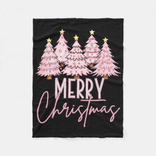 Pink Christmas Tree Merry And Bright Christmas Tre Fleece Blanket