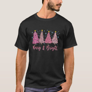 Pink Christmas Tree Merry and Bright Christmas Tre T-Shirt