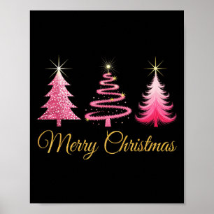 Pink Christmas Tree Merry And Bright Girl Women Xm Poster