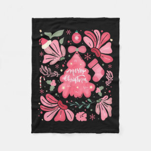 Pink Christmas Tree Merry And Bright Xmas Holiday Fleece Blanket