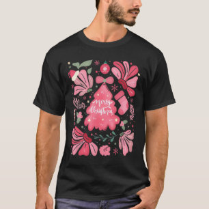 Pink Christmas Tree Merry And Bright Xmas Holiday T-Shirt