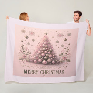 Pink Christmas Tree Merry Christmas Fleece Blanket