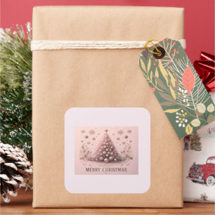 Pink Christmas Tree Merry Christmas Square Sticker