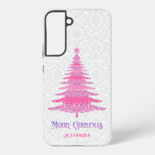 Pink Christmas Tree Name Custom Elegant Modern Samsung Galaxy Case