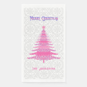 Pink Christmas Tree Name Custom Elegant Unique Napkin