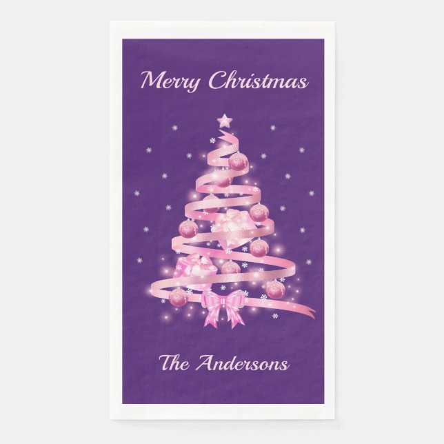 Pink Christmas Tree Name Custom Napkin (Front)