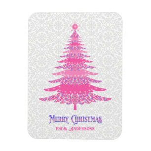 Pink Christmas Tree Name Custom Sparkle Magnet