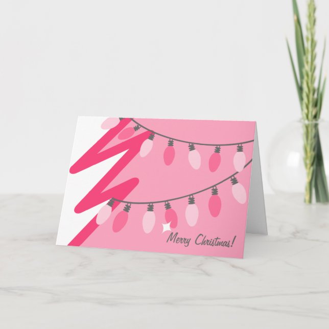 Pink Christmas Tree - Old Fashioned Lights Holiday Card (Front)