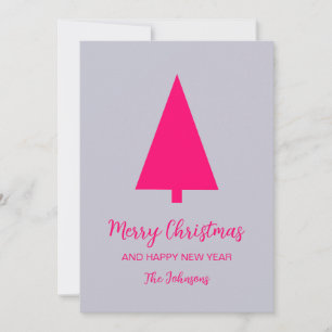 Pink Christmas Tree on Lavender Grey Background Holiday Card