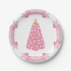 Pink Christmas Tree Paper Plate