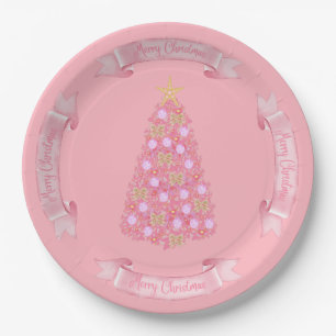 Pink Christmas Tree Paper Plate