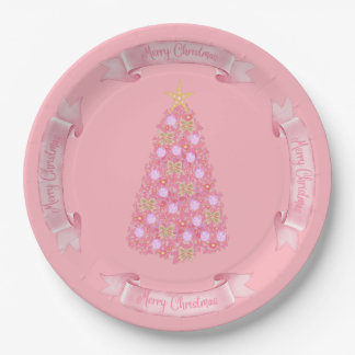 Pink Christmas Tree Paper Plate