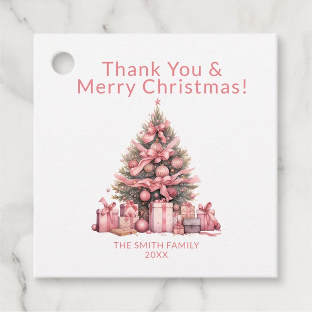 Pink Christmas Tree Party Favour Tags (Front)