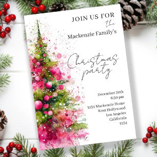 Pink Christmas Tree Party Personalized Invitation
