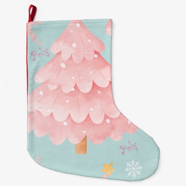 Pink Christmas Tree Pastel Winter Holiday Stocking (Front)