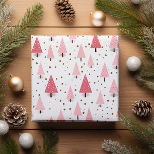 Pink Christmas Tree Pattern Holiday Wrapping Paper