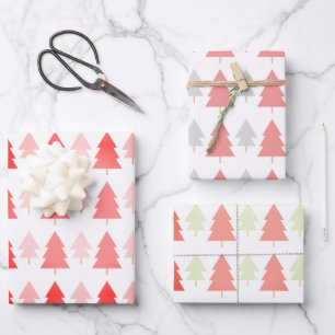 Pink Christmas Tree Pattern  Wrapping Paper Sheet