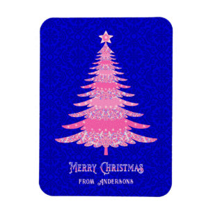 Pink Christmas Tree Personalised Sparkle Modern Magnet
