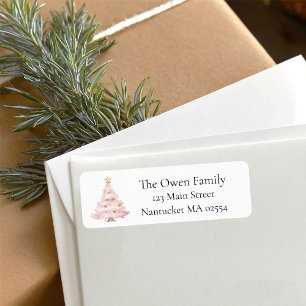 Pink Christmas Tree Return Address Label