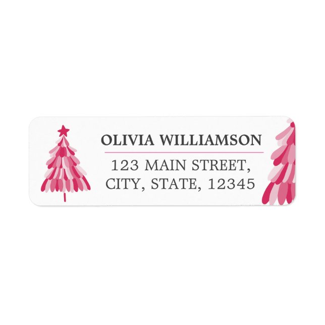 Pink Christmas Tree Return Address Label (Front)