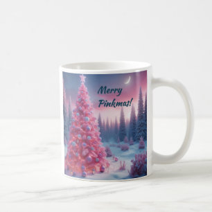 Pink Christmas Tree Scene Coffee Cup
