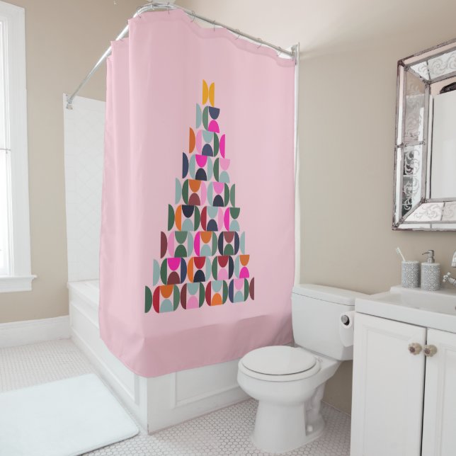 Pink Christmas Tree Shower Curtain (In Situ)