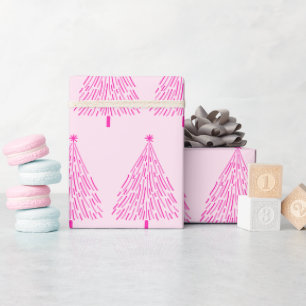 Pink Christmas Tree Simple Pastel Pink Wrapping Paper