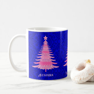 Pink Christmas Tree Sparkle Personalised Snowflake Coffee Mug