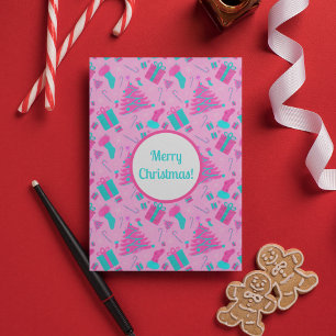 Pink Christmas tree stocking candy cane presents Invitation