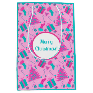 Pink Christmas tree stocking candy cane presents Medium Gift Bag
