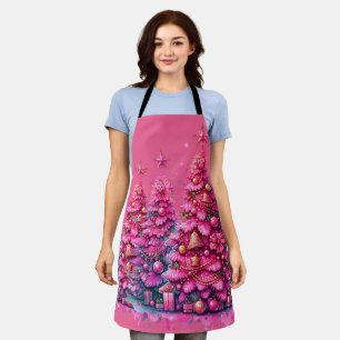 Pink Christmas Tree Trendy Preppy Aesthetic Apron