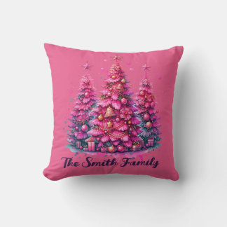 Pink Christmas Tree Trendy Preppy Aesthetic Cushion
