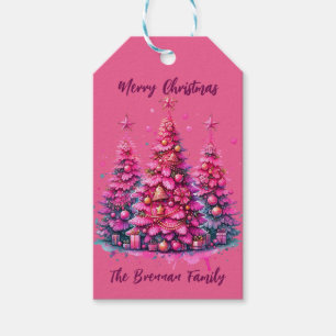 Pink Christmas Tree Trendy Preppy Aesthetic Gift Tags